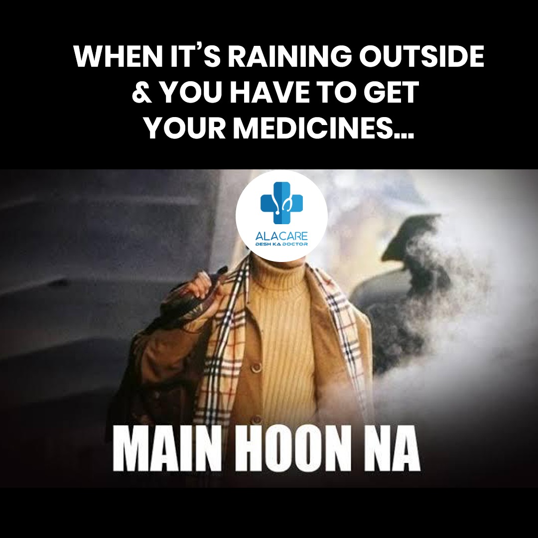 You just enjoy the Rain 🌧️ Don’t take any Pain!
Desh Ka Doctor Hain Na…
Get all your medicines at your doorstep with upto 30% off 💊
#alacare #deshkadoctor #healthtech #healthcare #startup #onlinedoctorconsultation #onlinedelivery
