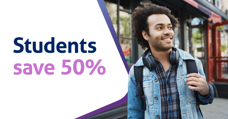 ScotRail's tweet photo. 👩🎓 Calling all students.
We’re giving all students a 50% discount on Off-Peak tickets between Monday, 27 March – Sunday, 30 April, just show your valid Student ID at a booking office from Monday onwards to claim.