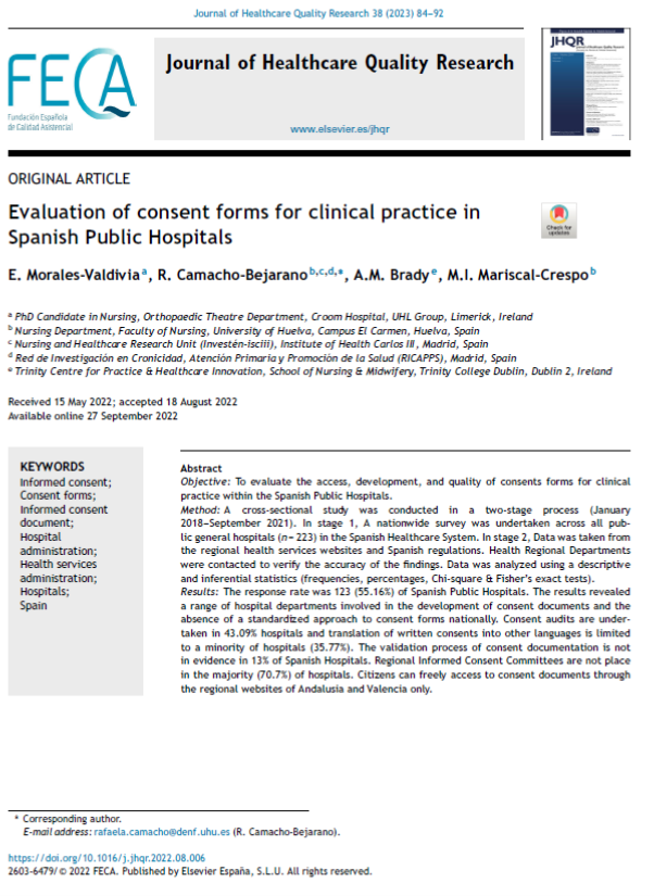 JHealthQualityR's tweet photo. 📰 Evaluation of consent forms for clinical practice in Spanish Public Hospitals
✏️Original en el @JHealthQualityR #RevistaSECA #JHQR
👉 https://t.co/tAgJkzS1Bd
✅#QualityHealthcare #InformedConsent #ConsentForm #HealthServicesAdministration #Hospital #SpanishHealthServices https://t.co/ARsQNbzXQK