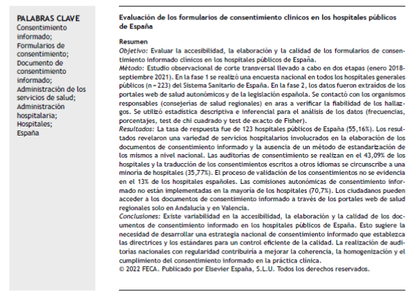 JHealthQualityR's tweet photo. 📰 Evaluation of consent forms for clinical practice in Spanish Public Hospitals
✏️Original en el @JHealthQualityR #RevistaSECA #JHQR
👉 https://t.co/tAgJkzS1Bd
✅#QualityHealthcare #InformedConsent #ConsentForm #HealthServicesAdministration #Hospital #SpanishHealthServices https://t.co/ARsQNbzXQK