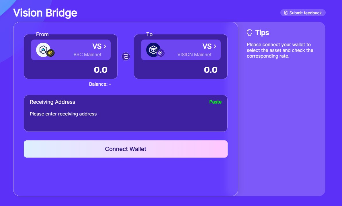 🧐How to Buy $VS?

1⃣Metamask: Use chainlist.org/chain/888888 to add Vision chain

2⃣Buy VS token in PancakeSwap and add VS contract address on BSC 0xcd76bc49a69bcdc5222d81c18d4a04dc8a387297 in it. 

3⃣Then bridge your VS token on BSC to Vision Chain: bridge.v.network