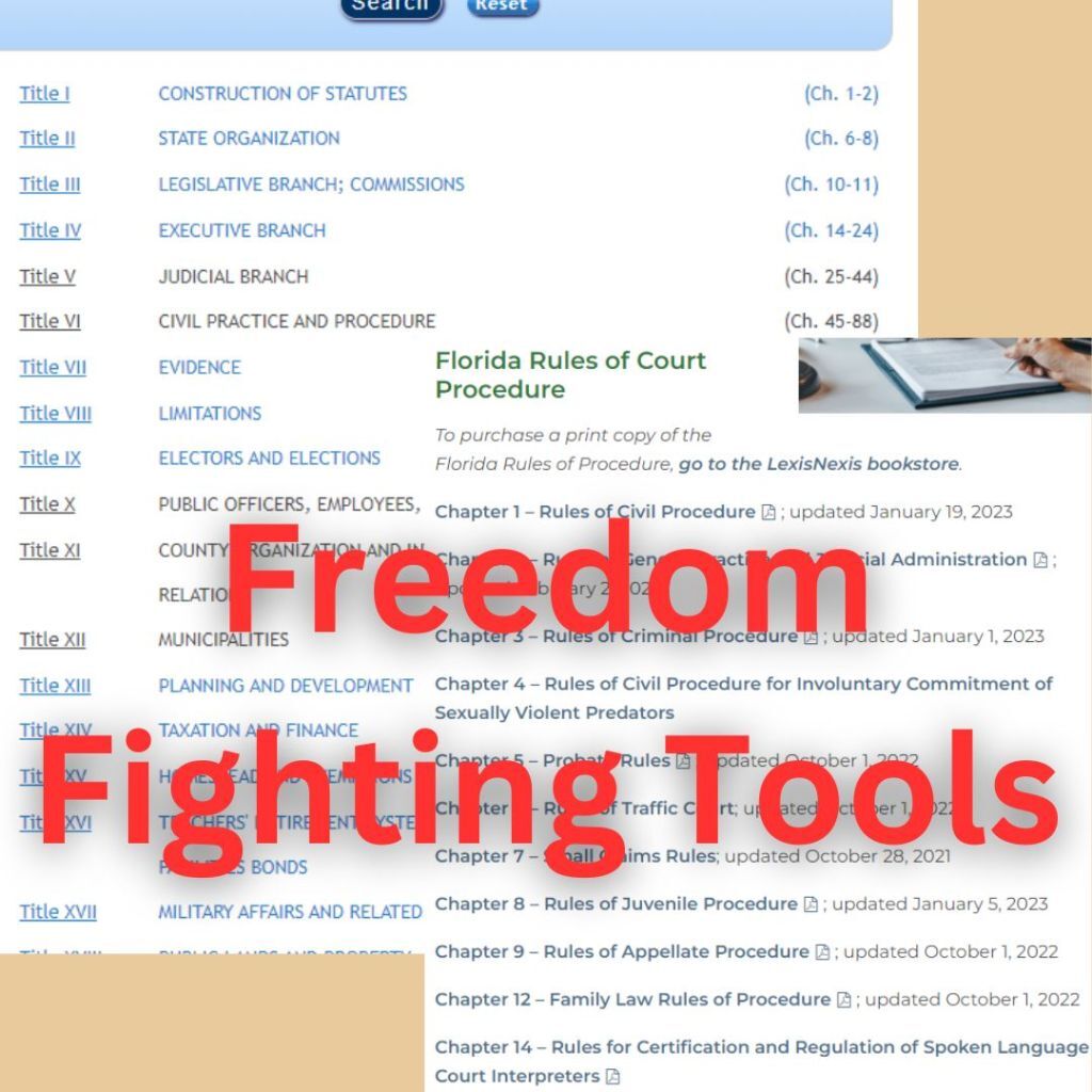 RestoreFreedomK's tweet photo. Empower yourself to fight for freedom with these #FreedomFightingTools !
~ FL Rules of Court Procedure https://t.co/E9jjFrqqLh
~ MI Court Rules & Jury Instructions https://t.co/7Ww992Omd9
~ MI Laws https://t.co/fg2CL2rQN8 https://t.co/nMrmCcfrMk