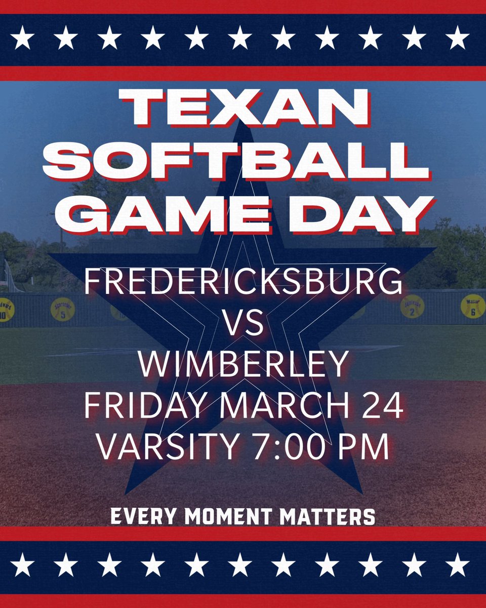 GAME DAY!!! Come out to the ball yard tonight and support our ladies, as they take on Fredericksburg!! 
TEXAN PRIDE!
TEXAN SOFTBALL…Every Moment Matters
