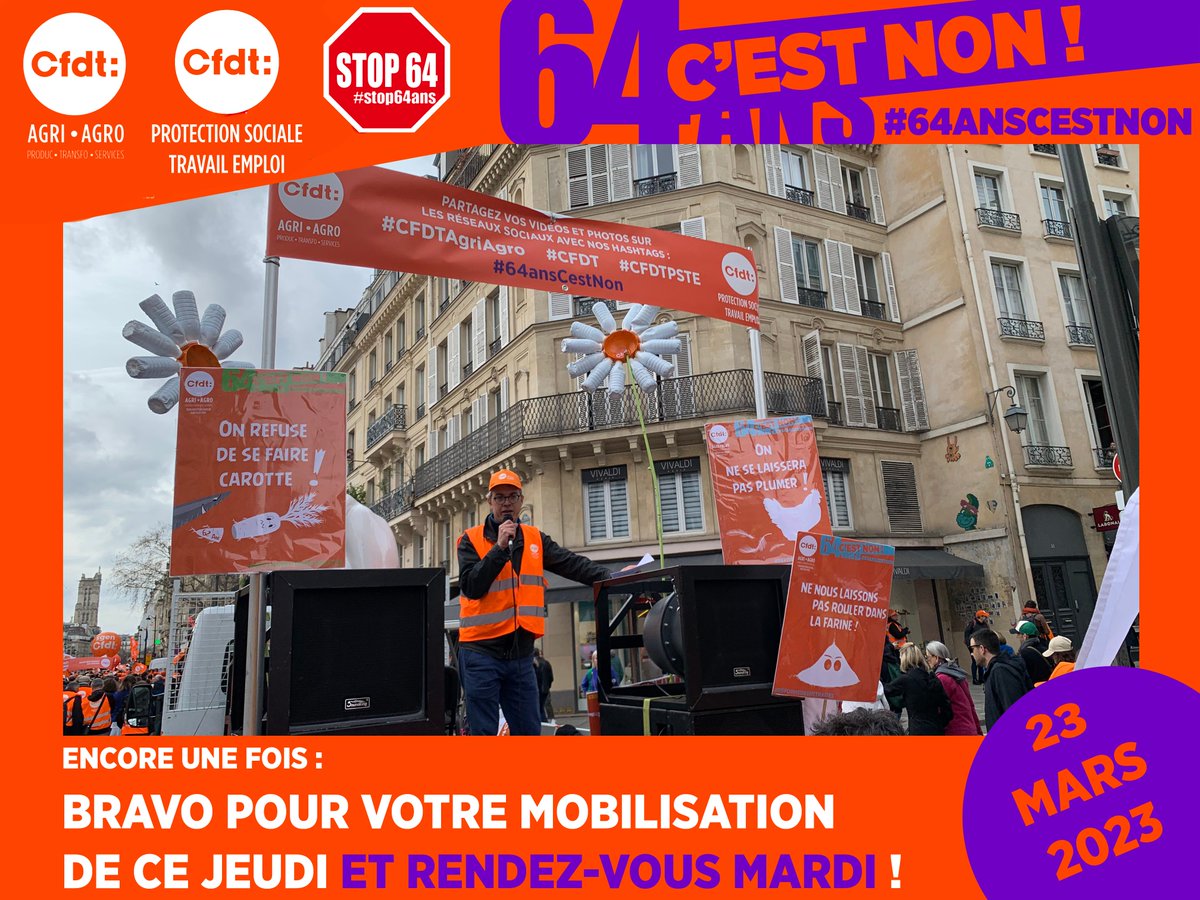 CFDT_AgriAgro's tweet photo. RÉFORME DES RETRAITES : #64ansCestNon !!!
Vous êtes toujours là partout en France !
Bravo !
#metstesbasketspourlaretraite #retraites #RéformedesRetraites #CFDT #cfdtagriagro #64A #greve23mars #manifestation #manifestationdu23mars #manifdu23 #stop64ans #Pste #protectionsociale https://t.co/YAfDSn6u2E