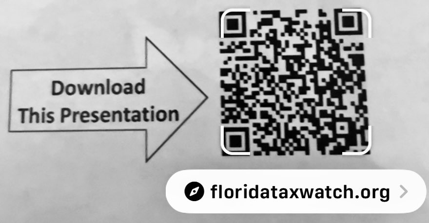 Want copies of my slides from  #bwsoc Broward Workshop’s State of the County report, contact me at FloridaTaxWatch.org or use QR below