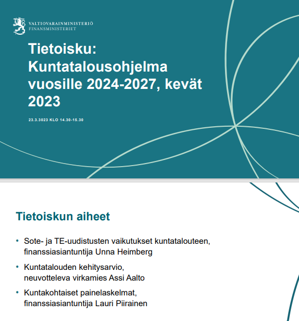 Eilisen #kuntatalousohjelma'n tietoiskun materiaalit löytyvät nyt netistä! Olkaapa hyvät 🌻vm.fi/tapahtumat/202…
