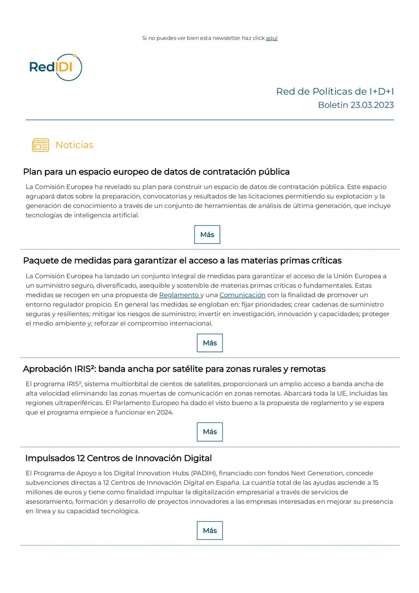 redpoliticasIDI's tweet photo. 🗞Ya puedes leer nuestro #boletin de actualidad en I+D+I. Suscríbete, lee y comparte!
🆕Modificación del #RGEC
🆕Programa Fortalece para grupos de #investigacion
🆕Medidas de acceso a las #MateriasPrimasCríticas
📩Más #Noticias en
➡️https://t.co/1Kq4LLZrKH
#FEDER #RawMaterials https://t.co/l8eSq3xFQL
