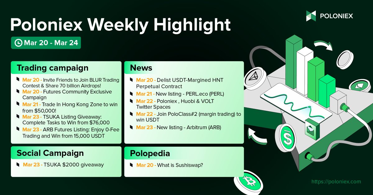 Poloniex's tweet photo. Poloniex Weekly Highlights 📅

👥 Invite Friends to Join $BLUR Trading Contest &amp; Share 70 billion Airdrops

🏙️ Trade In Hong Kong Zone to win $50,000

🐉 #TSUKA Listing Giveaway: Complete Tasks to Win from $76,000

🔵 #ARB Futures Listing: Enjoy 0-Fee Trading and Win from $15,000 https://t.co/XpbEjBaJYE
