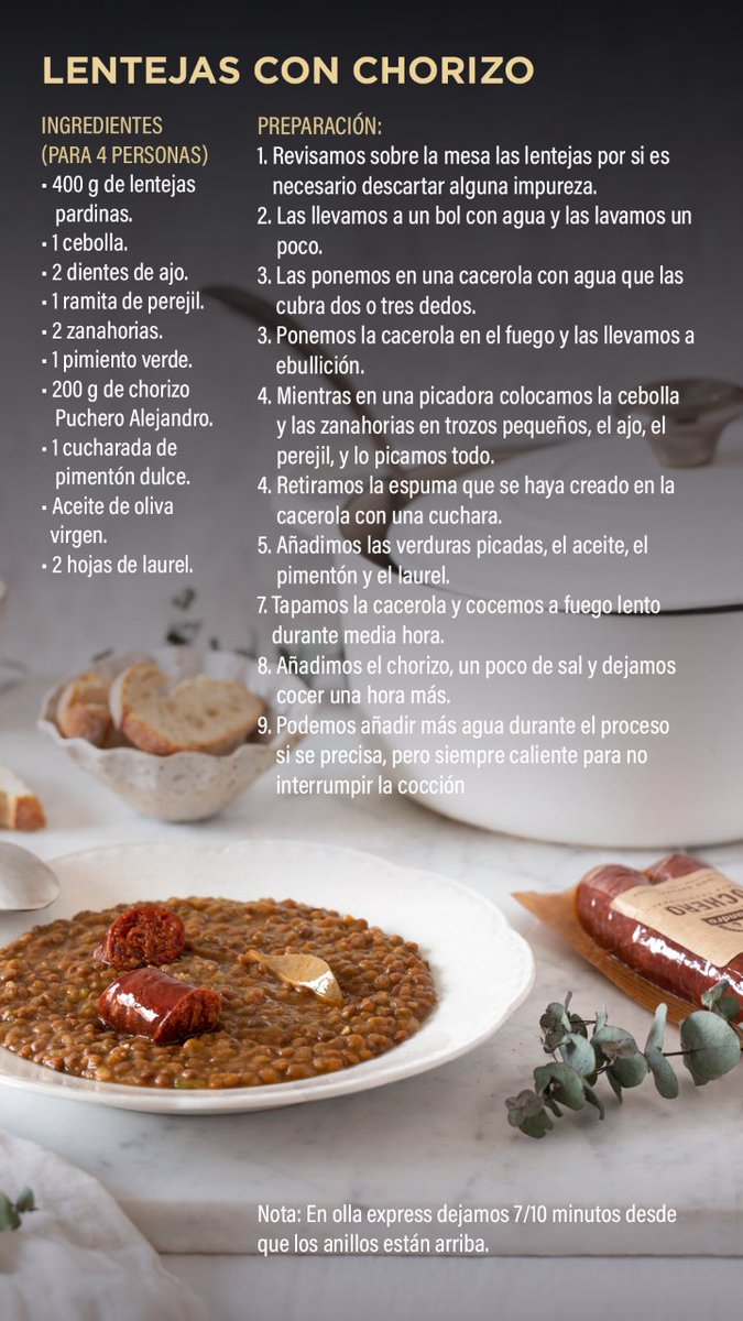 Hoy os traemos una deliciosa receta de lentejas con nuestro chorizo Puchero Alejandro. Un ingrediente que se utiliza en muchos platos tradicionales y que gracias a su 👌 delicioso sabor y alta calidad lo convierten en el acompañamiento perfecto para estas lentejas tan saludables.