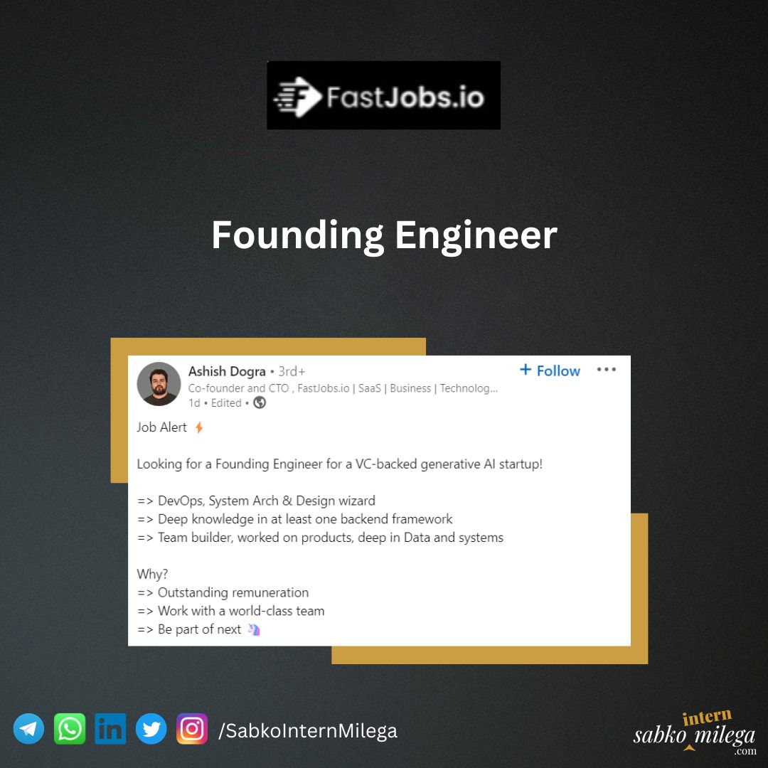 Fastjobs[dot]io | Founding Engineer

Link in comment 👇

#internship #sabkointernmilega