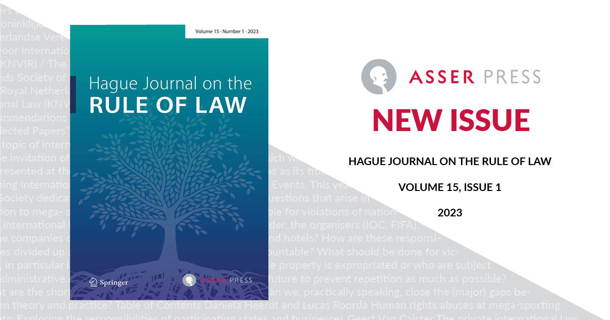 TMCAsser's tweet photo. New #HJRL issue features 9 articles (6 in #OpenAcces) on #RuleofLaw, covering aspects such as #gender, #AcademicFreedom, Magnitsky Sanctions, #RoL as a constitutional mandate for the #EU, and the relationship between Polish and #EULaw.
Read more: https://t.co/fwQb9r6tu9 https://t.co/ipnIefFecU
