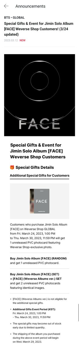 New Jimin FACE Weverse Shop Global gift