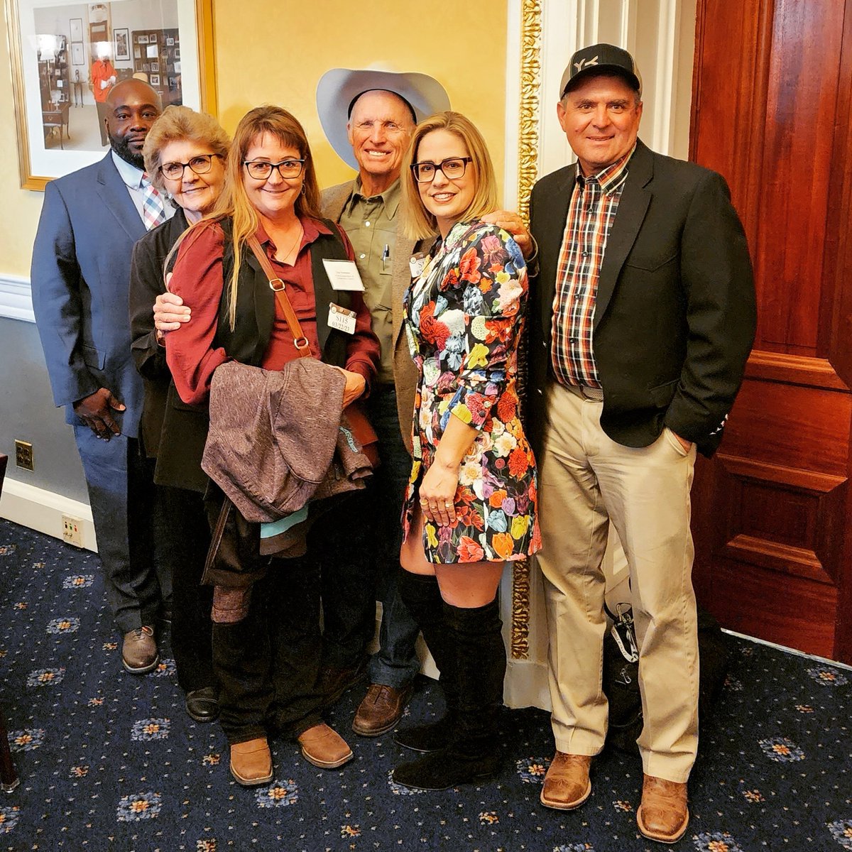 EatBeef2Night's tweet photo. Arizona Conservation Team in the US Capital Wednesday morning to visit with @SenatorSinema about the Farm Bill and Conservation Funding. #azag #conservegrowlive #conservegrowlive #nacdflyin https://t.co/Z3azyUTlRo