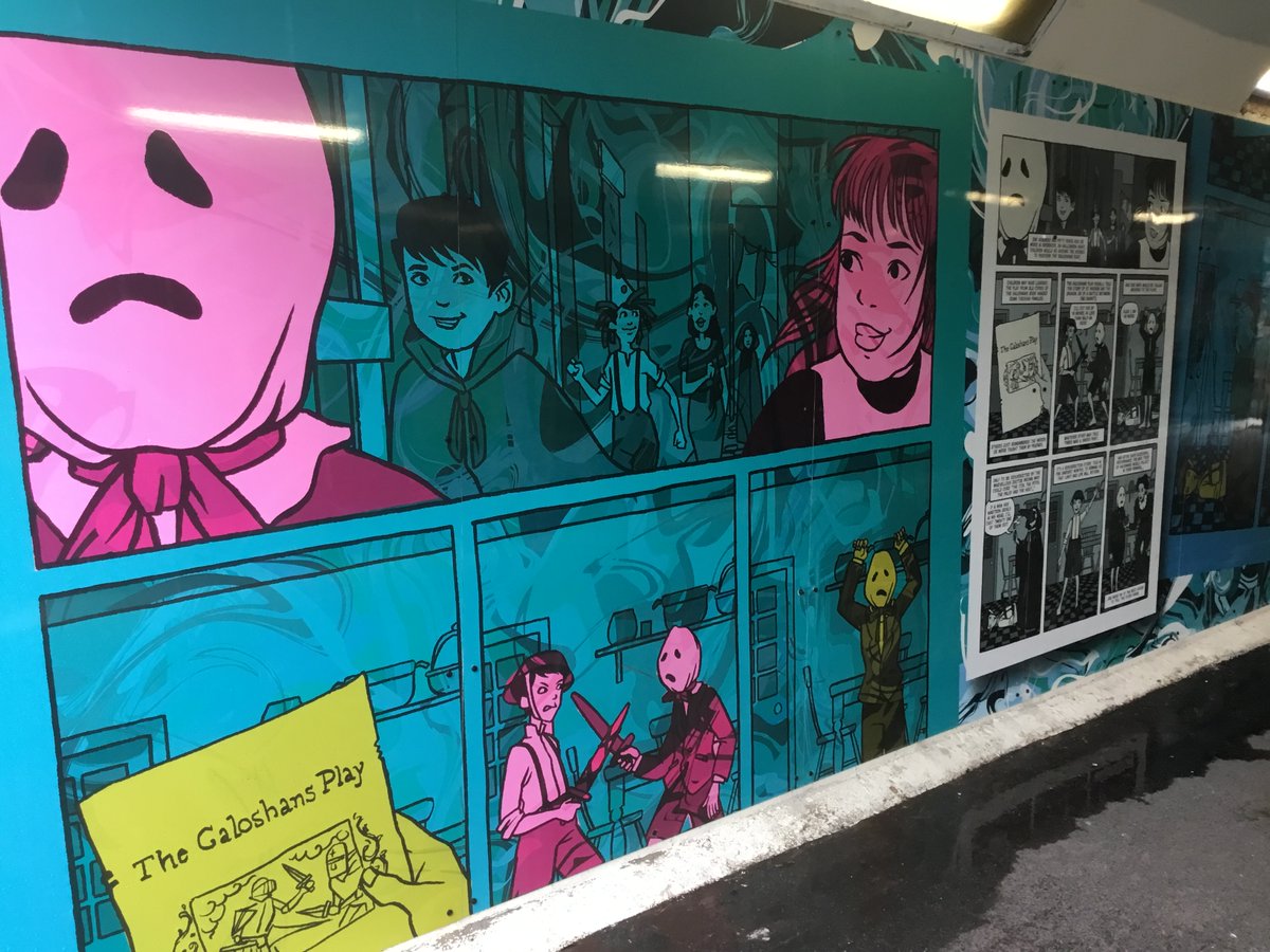 MagicTorchComix's tweet image. We donated artwork from some of our previous projects to help brighten up 2 Inverclyde underpasses - so now at Regent St you can explore myths and legends with art by Andy Lee @mrpickers and down at KFC it's 'The Galoshans Tunnel' with art from @RobinHenley @zucomics Go see!