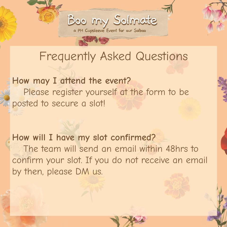 sol4boo's tweet photo. π ATTENTION SOLMATES π₯
Hereβs the FAQ for our #BooMySolmate cupsleeve event! For any other questions, feel free to reply them in this thread π
Registration Forms will be released tomorrow, March 25, 2023 (Saturday) at 4PM! https://t.co/ef9ZMUFRRw