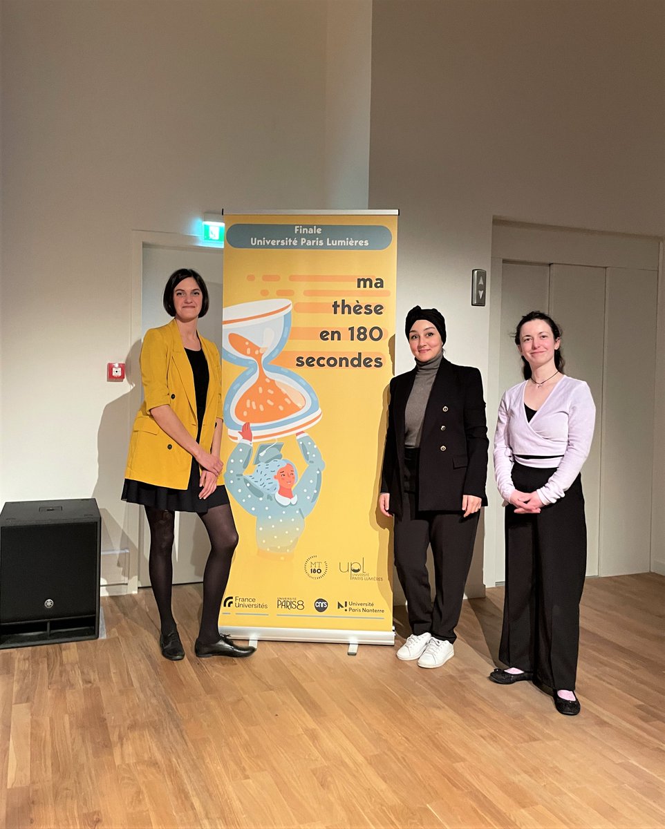 UParisNanterre's tweet image. 🌟 Finale Ma Thèse en 180 secondes @ParisLumieres 

Félicitations aux lauréates de cette édition #MT180 
🏆 Coralie Douat - 1er Prix du jury
🏆 Ophélie Courbet - 2e Prix du jury
🏆 Naima Rahiel - Prix du public

Prochaine étape : La demi-finale du concours en avril 2023 ! 🚀