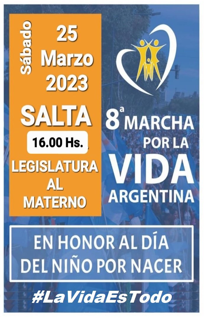 25M - DIA DEL NIÑO POR NACER

Mañana sábado es la cita ineludible, mañana salimos a las calles de Salta a *Celebrar el Derecho a la Vida de todo niño por nacer* y a manifestar nuestro total rechazo a la práctica y a la "legalidad" del aborto.

¡Tu presencia es muy importante!