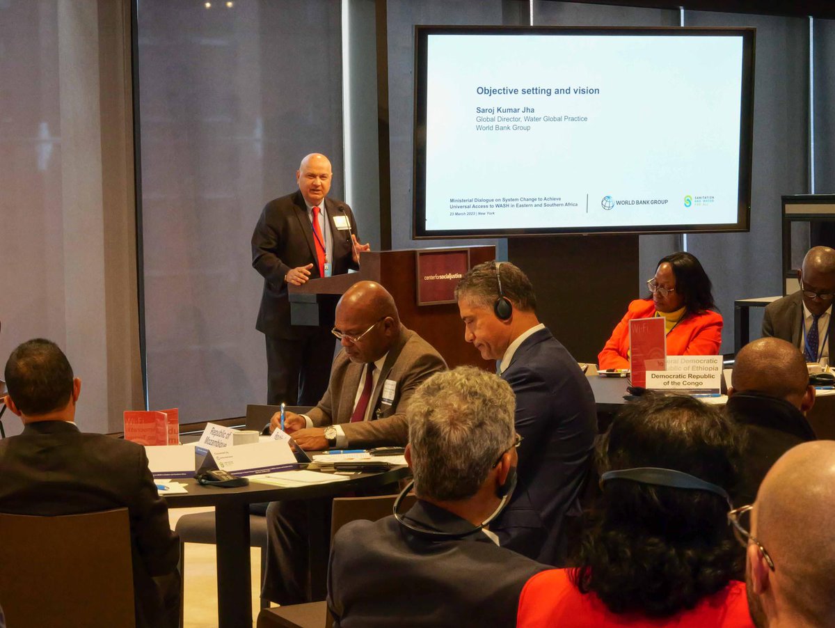 WorldBankWater's tweet photo. Increasing access to a safe water supply in #Africa requires more investment in utility infrastructure &amp; improved O&amp;M capacity.

This was just one of the many takeaways from the Eastern &amp; Southern African Ministerial meeting at #UN2023WaterConference.
#WaterAction https://t.co/QpJtYwr4mz
