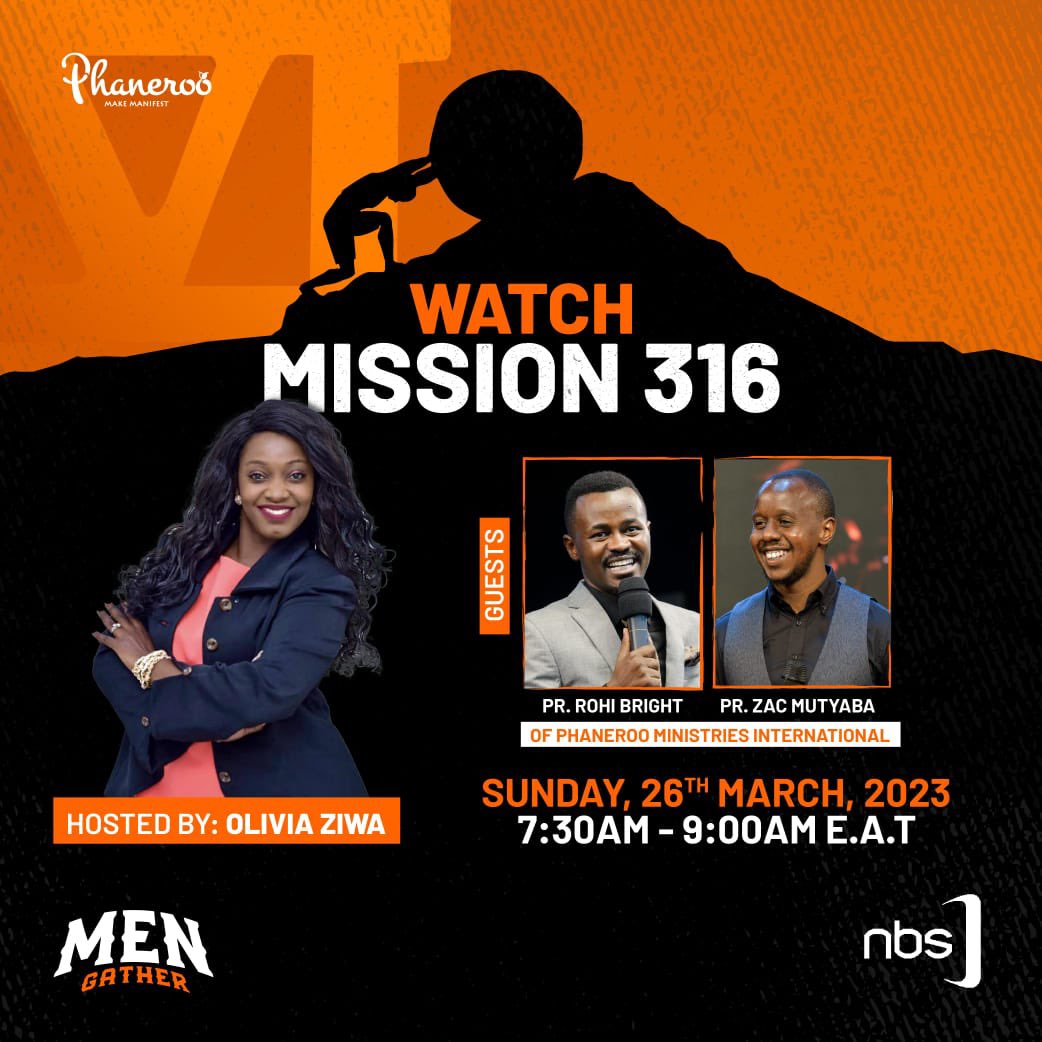Pastor Zac Mutyaba and Pastor Rohi Bright will Join Me- <a href="/OliviaZiwa/">OLIVIA ZIWA - NBS TV</a> this SUNDAY on <a href="/nbstv/">NBS Television</a> #NBSMission316 
at 7:30am-9am To discuss the Hottest Topics about Men and How to #ManUp 💪🏾 AND #MenGatherVI Happening on 1st April2023 at Kololo Independence Grounds-Midday
<a href="/Phanerookampala/">Phaneroo</a>