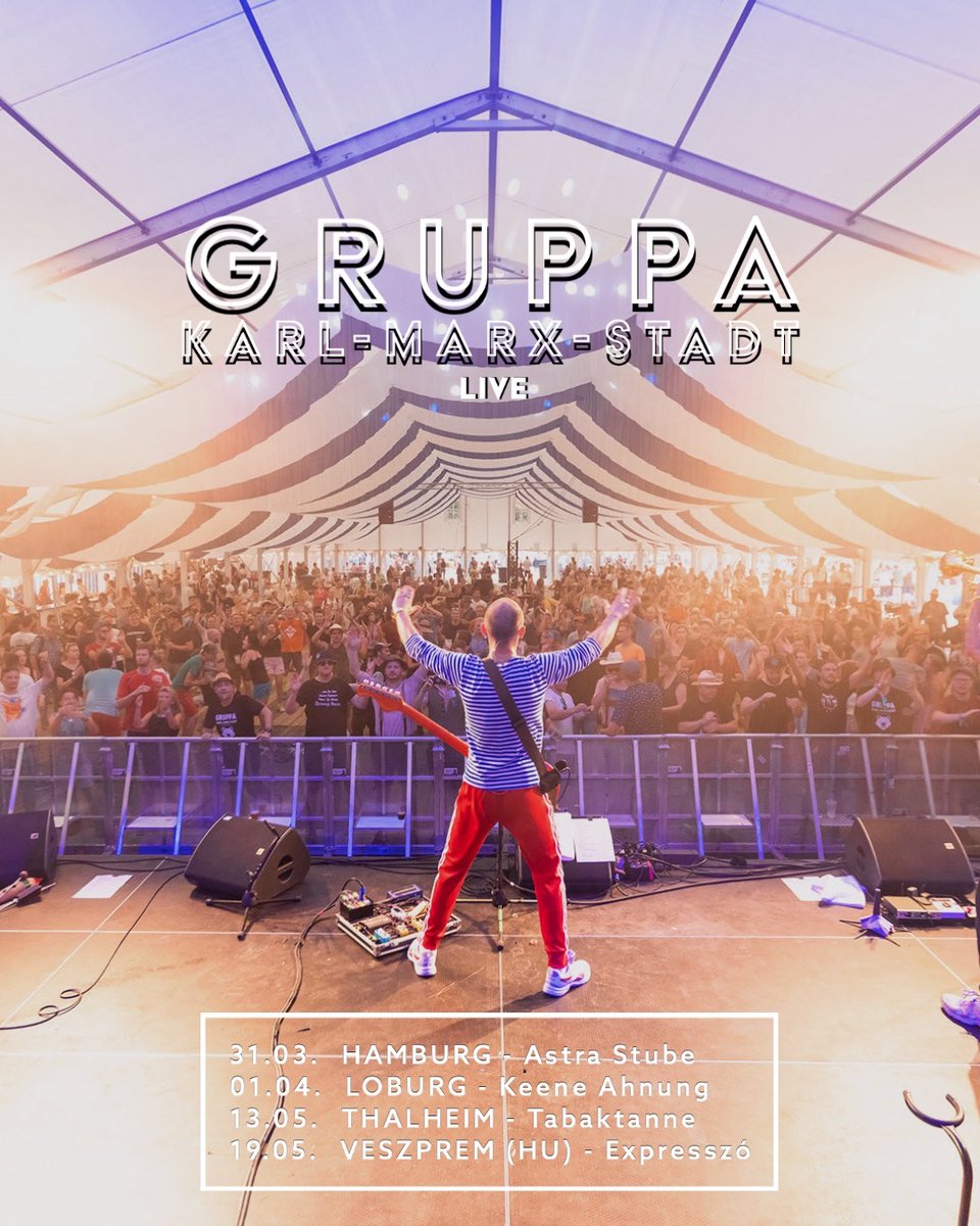 Wir können es kaum erwarten, endlich wieder auf der Bühne zu stehen und mit euch zu feiern! 

31.03. HAMBURG - Astra Stub
01.04. LOBURG - Keene Ahnung
13.05. THALHEIM - Tabaktanne
19.05. VESZPREM (HU) - Expresszó

Markiert euch die Termine fett in eurem Kalender! 
Eure GRUPPA!