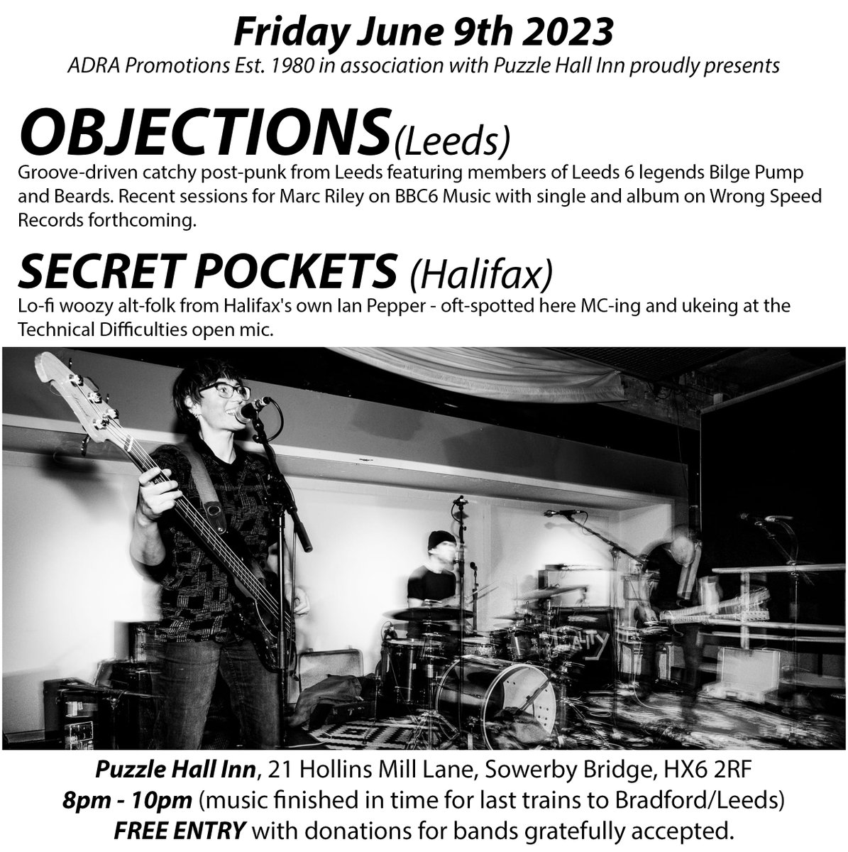 Glad to have this gig rescheduled for Friday June 9th w/ @ObjectionsBand at @puzzlehallinn in Sowerby Bridge.