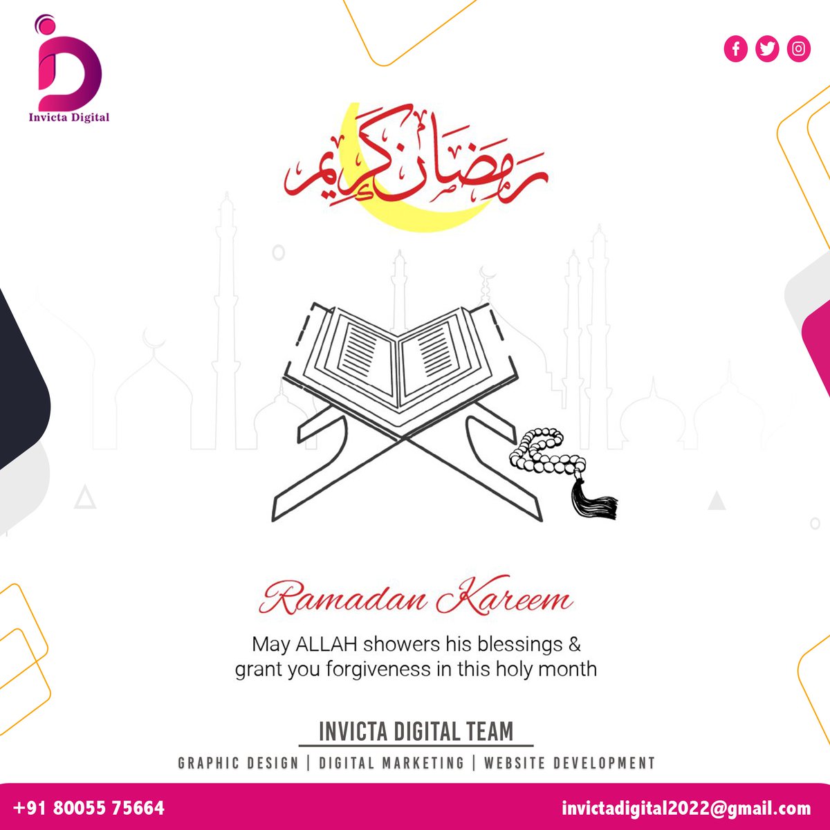 digital_invicta's tweet photo. Wishing you a blessed Ramadan Kareem. May this holy month bring peace, prosperity, and happiness to you and your loved ones. 

#invictadigitalteam #socialmediamarketing #invicta #invictadigital #branding #creativeads  #RamadanKareem #Ramadan2023 #RamadanMubarak https://t.co/auNBflroy4