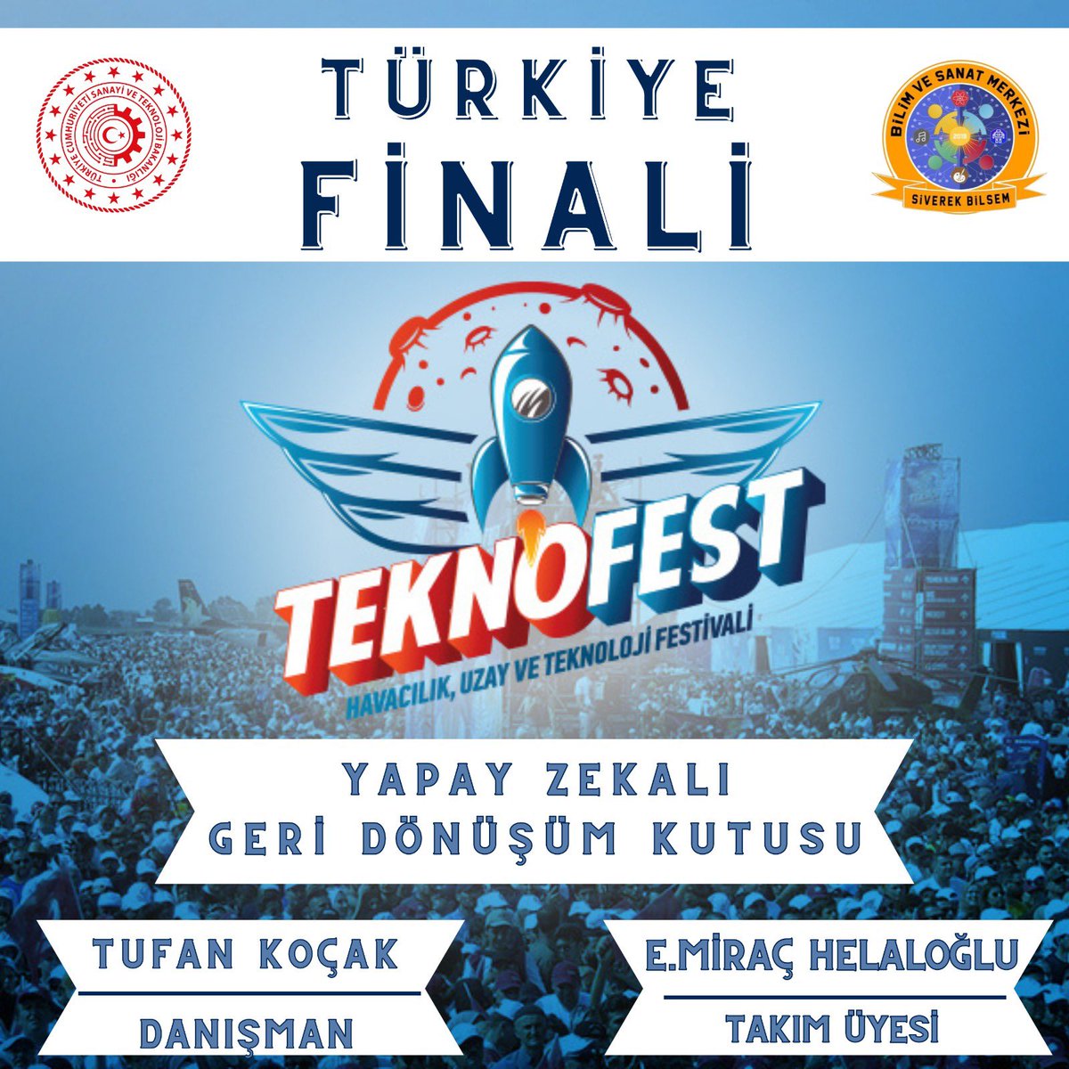 BilsemSiverek's tweet photo. Dünya’nın en büyük teknoloji yarışması olan Teknofest’in, Engelsiz Yaşam Teknolojileri Kategorisinde binlerce proje arasından Türkiye Finaline kalarak bizleri temsil edecek olan danışman öğretmenimiz Tufan KOÇAK ve öğrencisi Eyyüp Miraç HELALOĞLU’na yürekten başarılar diliyoruz. https://t.co/4UCUfsh0im