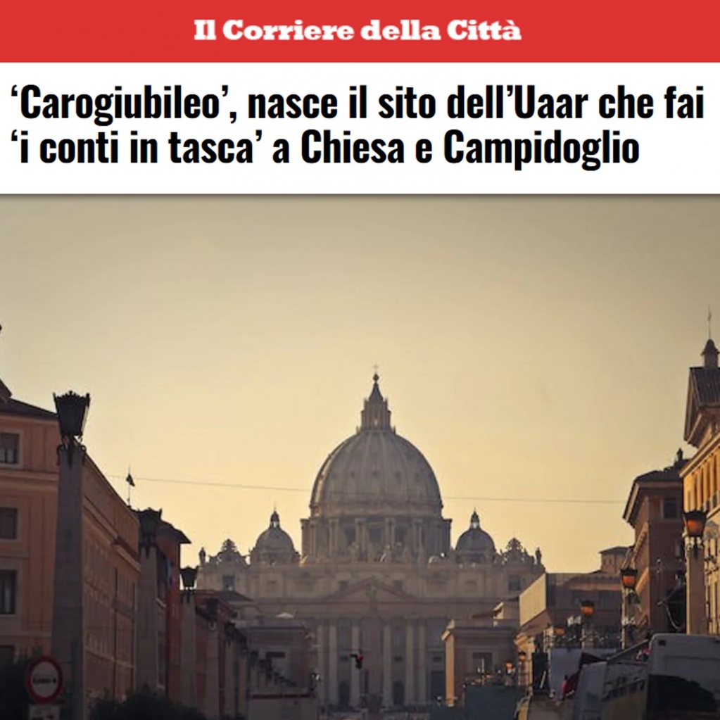 UAAR_it's tweet image. L'inchiesta dell'Uaar "Caro giubileo" 👇
carogiubileo.it
vuole monitorare i costi a carico di tutti i cittadini per il giubileo della Chiesa cattolica del 2025 👇
ilcorrieredellacitta.com/ultime-notizie…