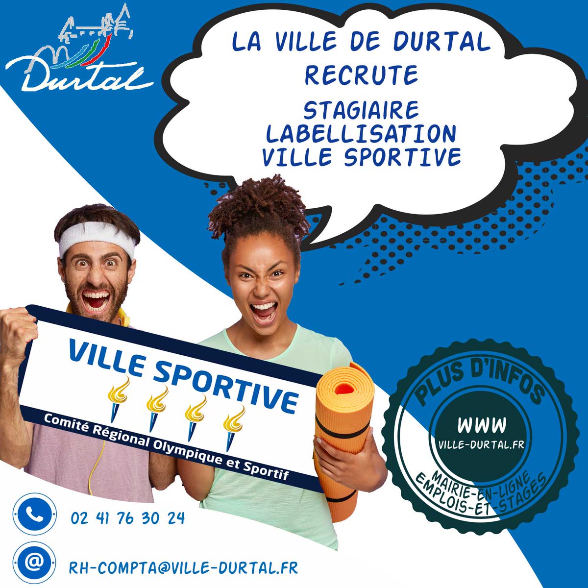 [OFFRE DE STAGE]
La commune de Durtal propose un #stage  sur la #labellisation « #villesportive » attachée au symbole de la #FlammeOlympique, ce label récompense les #actions menées par les communes en faveur du développement de la #pratiquesportive
👇
ville-durtal.fr/mairie-en-lign…