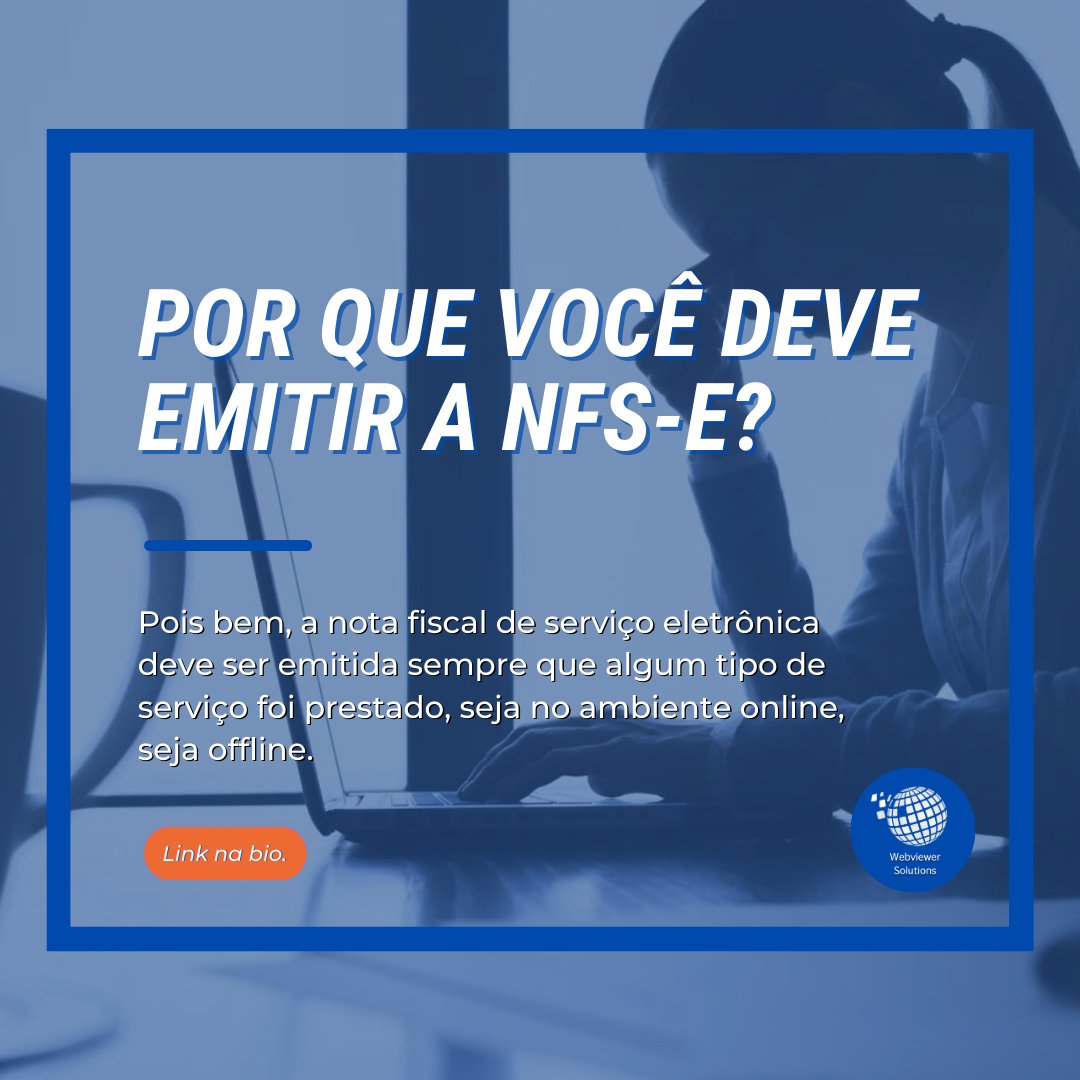 WebviewerDMS's tweet image. A nota fiscal de serviço eletrônica deve ser emitida sempre que algum tipo de serviço for prestado seja no ambiente online ou offline.
É sua obrigação como empresa estar em dia com o fisco, pagar aos devidos imposto e declarar seus gastos.
🌐Saiba mais: linktr.ee/webviewer