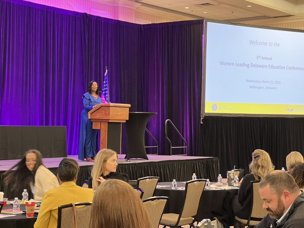 AnnHC_Champ4All's tweet photo. What an inspiring opening at the 5th Annual Women Leading Delaware Education Conference! Thank you EdExcel @DEDeptofEd @DrAndreaThomps1, @UD_DASL @atraversDE, Faith Muirhead &amp; @DEDeptofEd @CoraScott26❗️ Excited to connect, collaborate &amp; reflect with “my people”!! #WomenLeadDE https://t.co/2J0Boa4m22