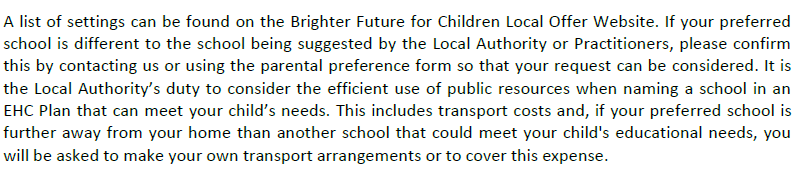 Covering letter to a Draft #ehcp from Reading Council

I appreciate that this is having to summarise a very complex area of 'suitability', but this paragraph is misleading and arguably designed to encourage parents to simply agree with LA's preferred placement.

#send #sen