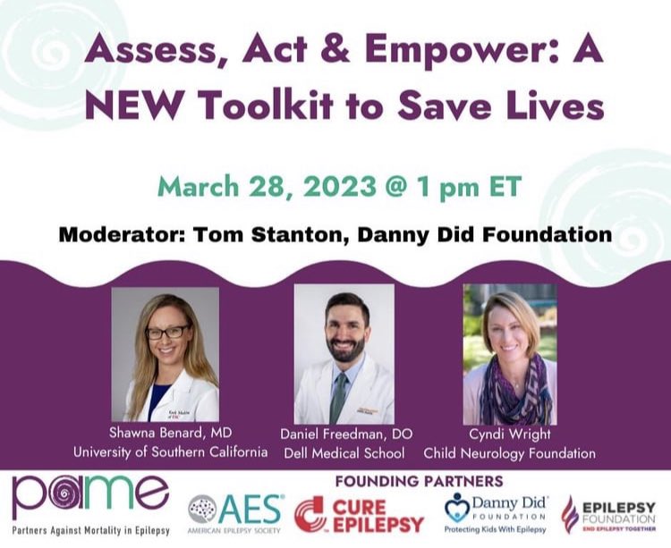 DannyDidOrg's tweet photo. All invited to a free webinar from Partners Against Morality in Epilepsy (PAME) about a new toolkit resource to improve doctor & patient communication & reduce the risk of #epilepsy mortality. Signup at https://t.co/MwOwBKPGSO. Our DDF president will moderate. Pls RT!
#SUDEP https://t.co/y7dKJch4AT