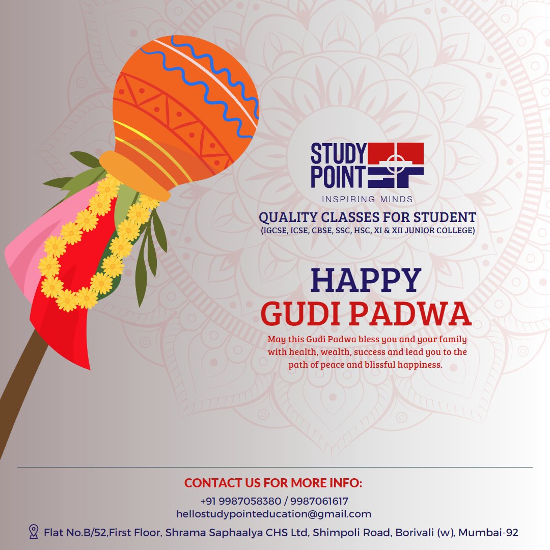 StudyPointEdu_'s tweet image. Happy Gudi Padwa to all Students out there !😊🙏

#HappyGudiPadwa #HappyGudiPadwa2023 #StudyPoint