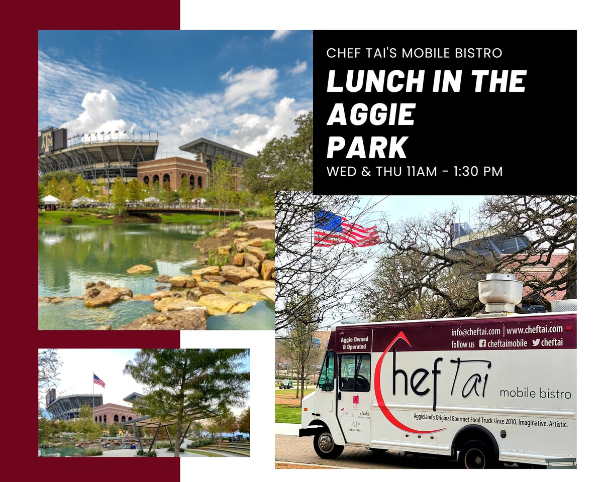 Food Truck returns to Aggie Park today!   Come see us today as we are planning something 😎  next week based on how today goes.

We are planning FREE Quesadilla for First 50 Guests next WED if we get 50 guests to come see us today! 😀
<a href="/AggieNetwork/">The Association of Former Students</a>
<a href="/TXAMFoundation/">Texas A&M Foundation</a> 
<a href="/12thManFndtn/">12th Man Foundation</a>
