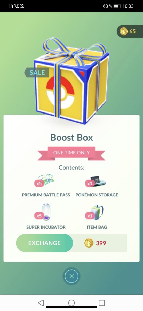 dollfins1's tweet photo. @NianticHelp why can’t I get this boost box? Lots of players would like to purchase it. Some got it and some did not. It says everyone can get it one time. https://t.co/XaRLVgP6cI
