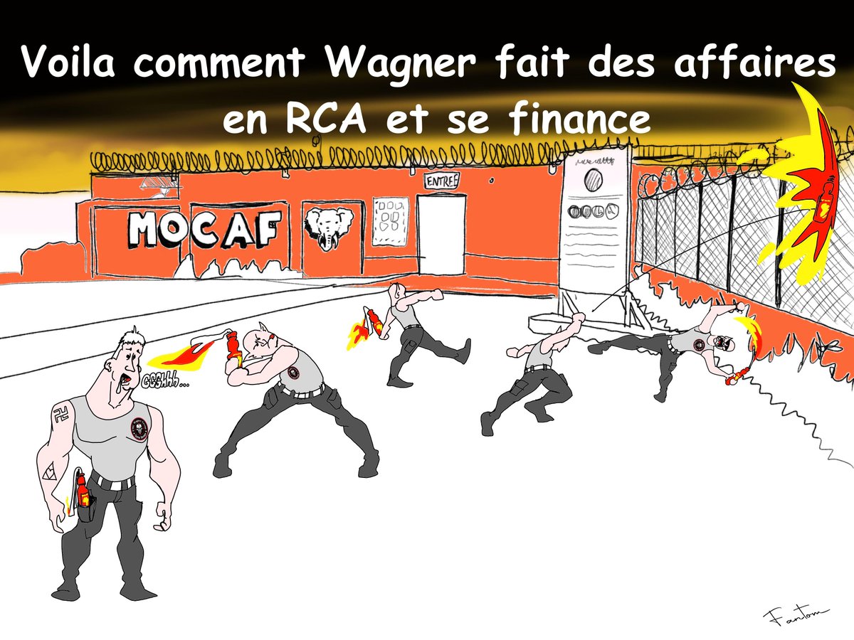 OffFantom's tweet photo. Dans la nuit du 5 au 6 mars à #Bangui, les caméras de surveillance filment quatre hommes masqués en tenues similaires à celles des mercenaires russes de #Wagner, jetant des cocktails Molotov sur la brasserie #MOCAF. https://t.co/XoF7H0ONnX