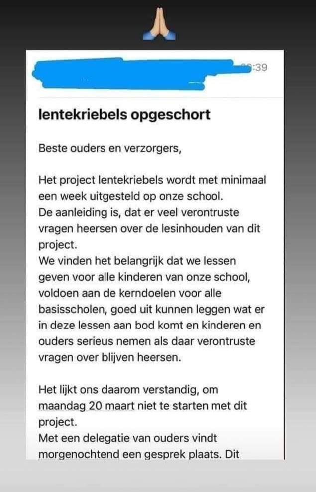 Gefeliciteerd 🥂 
Daarom wordt het programma #lentekriebels bij steeds meer scholen opgeschort
Omdat er niets aan de hand is🙄