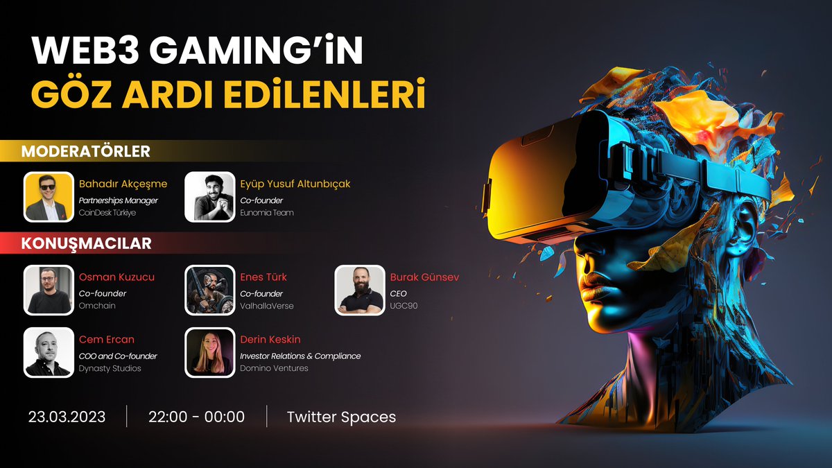 Bahadirakcesme's tweet photo. ❌ pLaY tO EaRn
✅ Web3 Gaming

Perşembe günü 22'de güzel bir Twitter Space gerçekleştireceğiz! 🙋‍♂️

Web3 Gaming'in göz ardı edilenlerin konuşulacağı Space'de bu alanı eleştiren, anlamaya çalışan ve web3'te oyun geliştiren herkesi bekleriz 👇 https://t.co/ENOtkZ0bFw