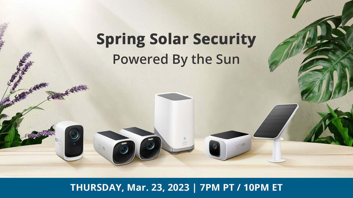 EufyOfficial's tweet photo. 🎥🌞 Don't miss out on the latest deals from our #SpringSolar event! 

Join us live this Thursday at 7PM PT/10PM ET to get an exclusive look at the EufyCam 3 and all of our latest solar bundles. 

#eufySecurity #SpringSolar #LivestreamDeals #eufyCam3 https://t.co/CRsJ6Modf1