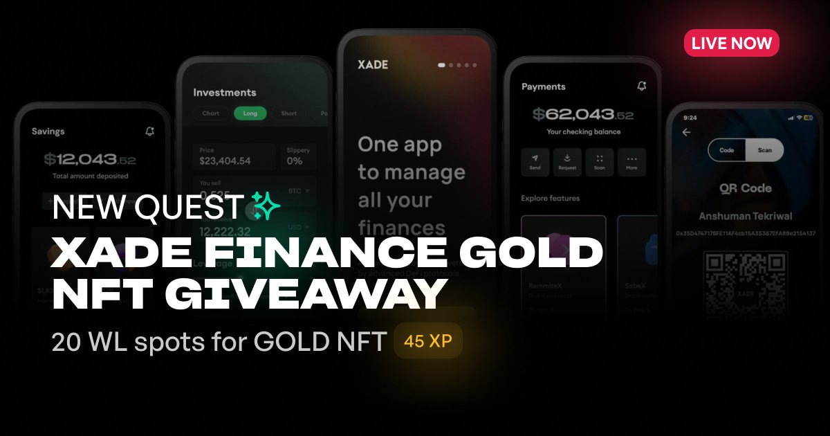 🌞 New Quest is Live! Win 20 WL spots for Gold NFTs by @XadeFinance Start Quest NOW👇 quest.wall.app/quest/a5fc85cf…