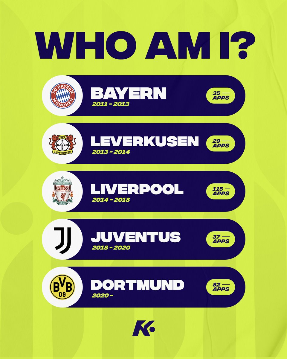 kickoffbyzuju's tweet image. Can you guess who this player is?
His journey through club football brought him from Germany, through the ups and downs of the EPL with Liverpool, on to the Serie A, and back to the Bundesliga with Borussia Dortmund.
#bayern #liverpool #leverkusen #juventus #dortmund #zujufans