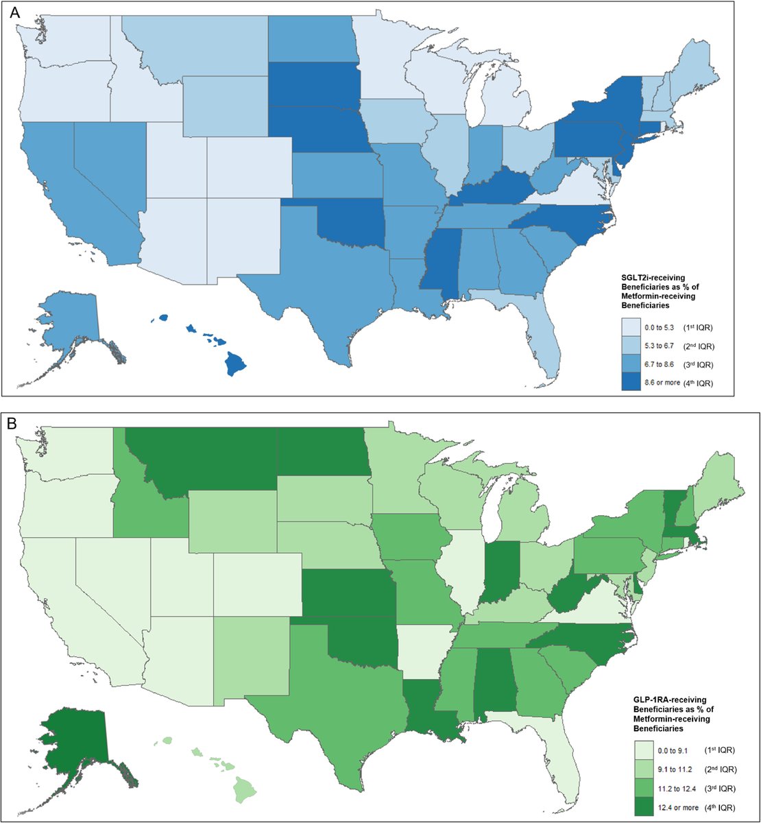 County-level study of cardioprotective antihyperglycemic agents (SGLT2i and GLP-1RA) finds low prescribing across counties with a pattern of lower utilization in Black predominant counties. ow.ly/jL9950NmHt6 @rohan_khera