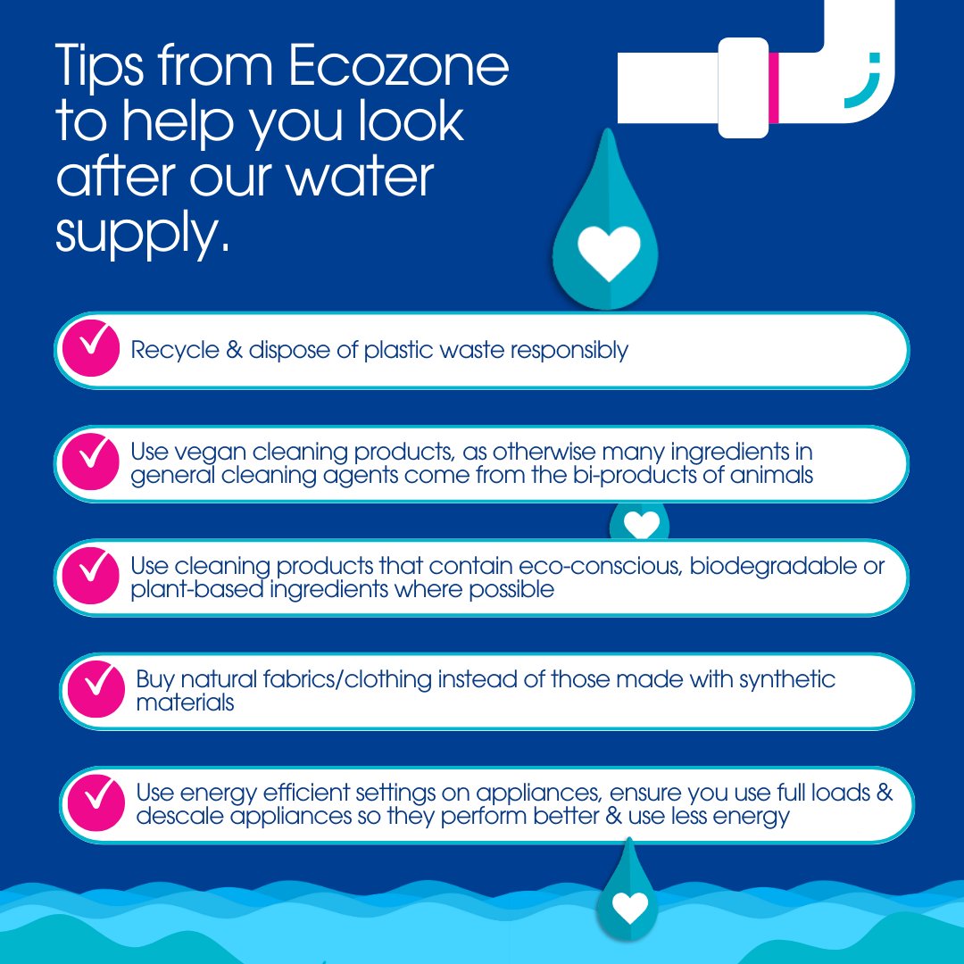 EcozoneProducts's tweet photo. It’s World Water Day! 🌍💧 We're sharing some mindful &amp; straightforward tips to help you make changes at home to reduce your impact on water pollution #makeyourhomeanecozone #worldwaterday #noplanetb #cleanwater #mindfulness #ecoconscious #crueltyfreecleaning #veganproducts https://t.co/o8HBzquFvg