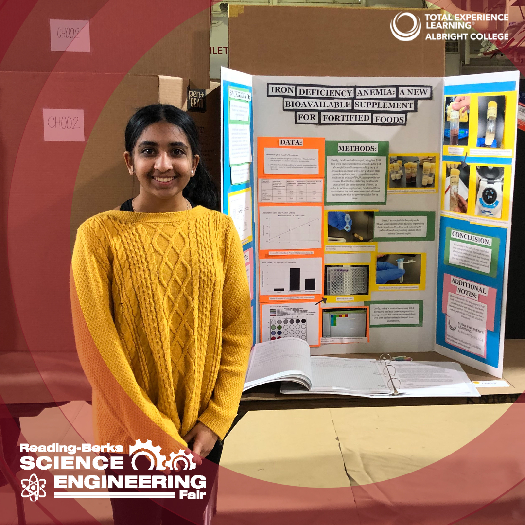 TExpLAlvernia's tweet photo. Congratulations, Sindura Sridhar, on taking 1st place in the Chemistry Category, the Lehigh Valley American Chemistry Society Award, and the Reading Bakery Award at last week’s Reading Berks Science and Engineering Fair! #rbsef #TExpL #STEAM #STEM #science #scienceeducation https://t.co/THS0M2HrMe