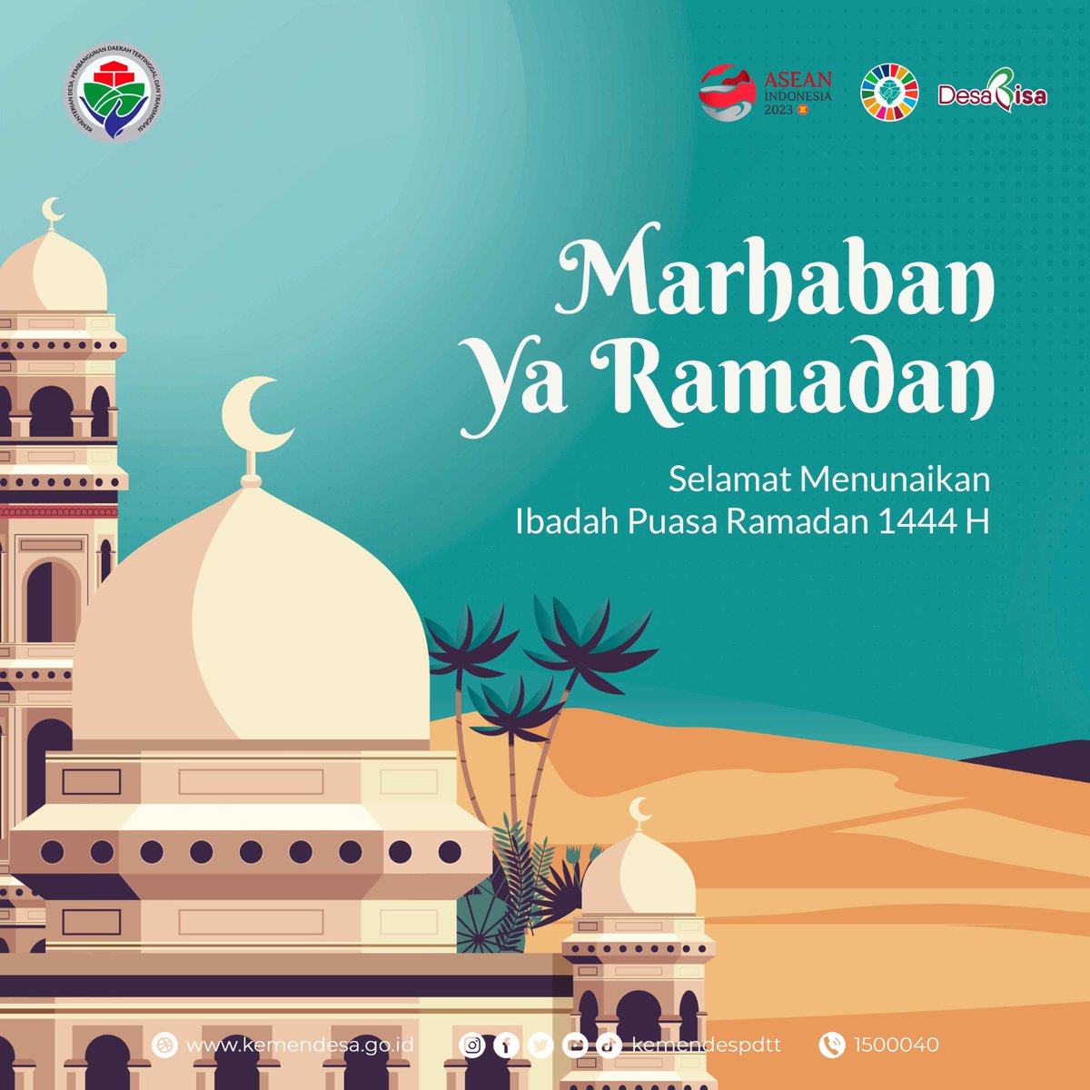 Marhaban ya Ramadan #SobatDesa, mari sambut Bulan Ramadan dengan suka cita. 

Bulan untuk membersihkan diri menyambut hari yang Fitri. 

Selamat menunaikan Ibadah Puasa untuk seluruh umat muslim di dunia.

#KemendesPDTT
#Ramadan1444H
