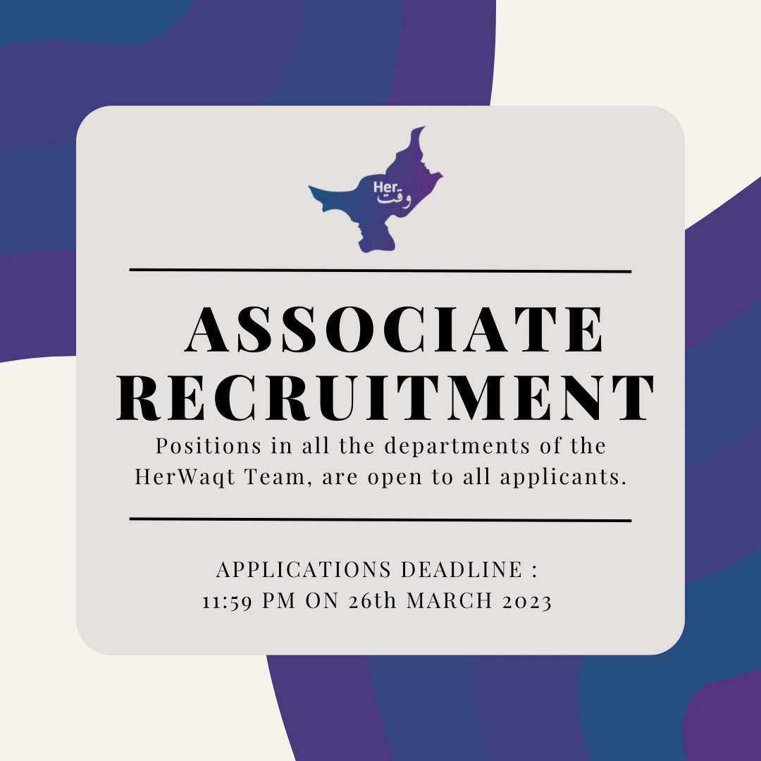 APPLICATIONS FOR HERWAQT TEAM MEMBERS AND VOLUNTEERS OPEN! 

An incredible opportunity for female students in Karachi who are passionate for our cause. 

You can reach out to our team in regards to further queries. 

Deadline for the applications is 11:59 PM, 26th March.