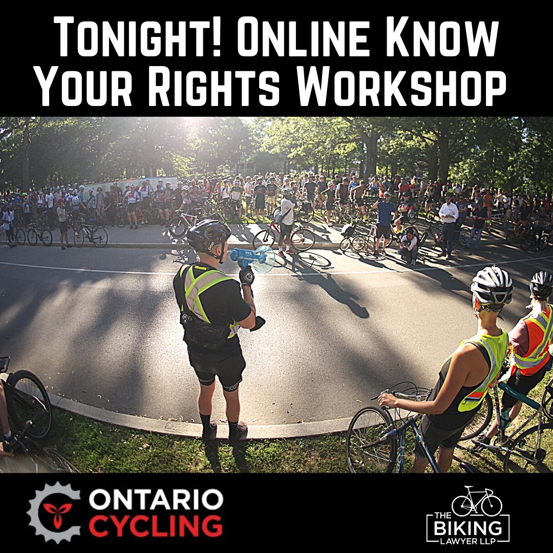 TheBikingLawyer's tweet photo. Register now for tonight's epic online KYR Workshop in collaboration w @ontariocycling: https://t.co/CwXu64p1mi

With such a big audience we'll do a ton of Q&amp;A on topics like bike cameras, reporting dangerous driver, police interactions &amp; more! Tune in @ 7pm. #ontariocycling https://t.co/9gy54uZreN