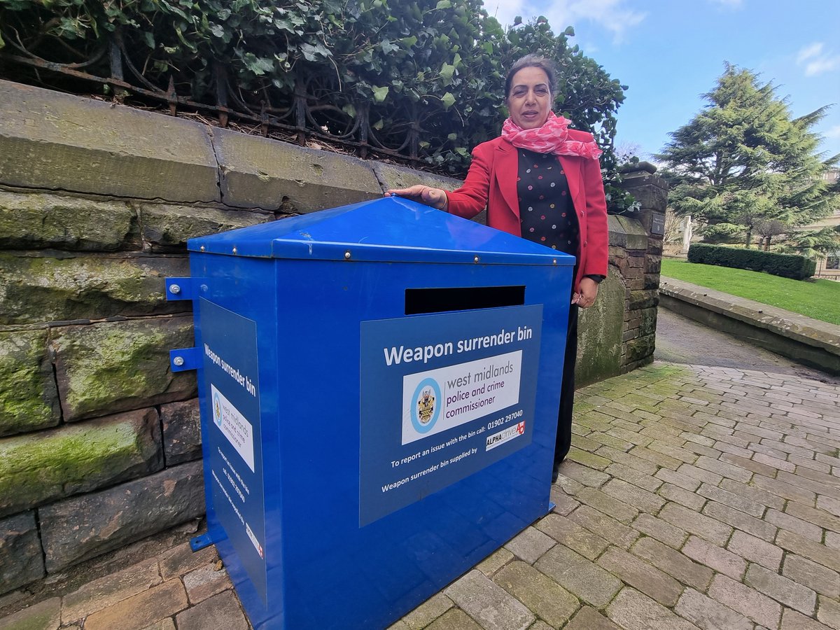 WolvesCouncil's tweet photo. Wolverhampton now has five weapon surrender bins, with the newest St Peter's Collegiate Church. The safe and secure metal boxes enable people to dispose of knives, blades and other dangerous objects. (1/2) https://t.co/phcxSNsNTf