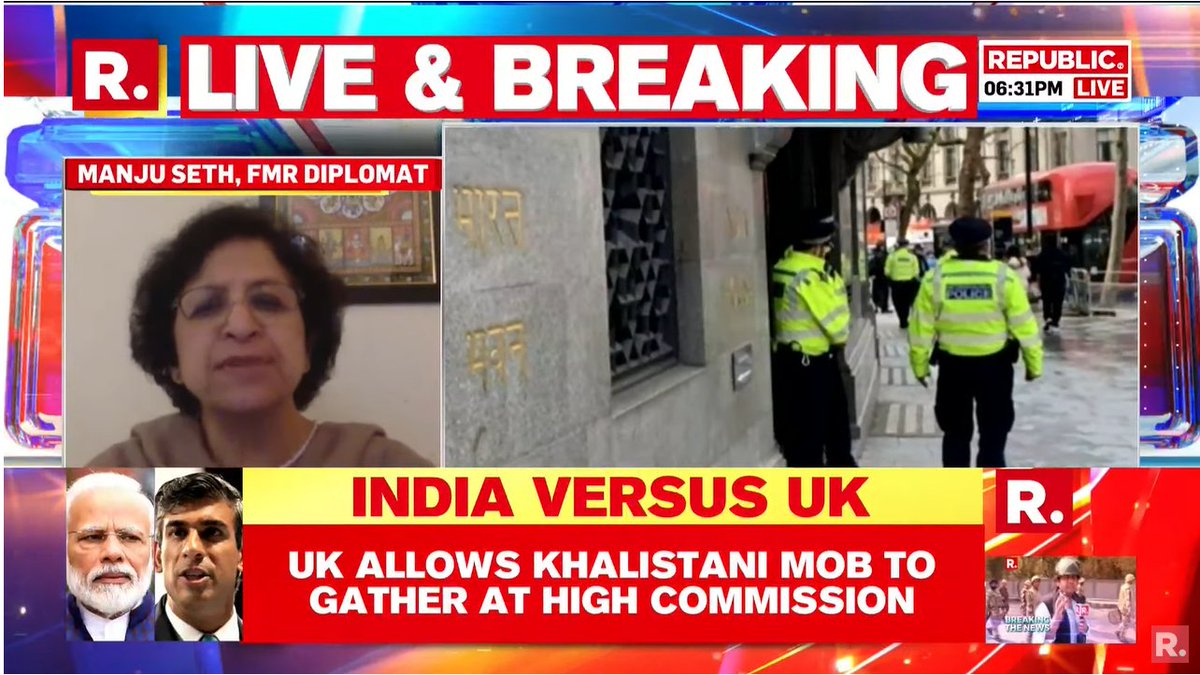 republic's tweet photo. #IndiaVsUK | Manju Seth, Former Diplomat speaks to Republic over attack on London embassy by Khalistani; 'India's message has gone very clearly to UK that this is not acceptable.'
#ManjuSeth #IndiaVsUK #IndianHighCommission #RishiSunak #LondonEmbassy
https://t.co/ge3J2OVybC https://t.co/5O7eqoo07c